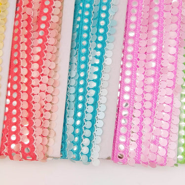 Salmon Pink Fringe Trim With Mirrors And Sequins Tassels, Boho, Bohemian Trim